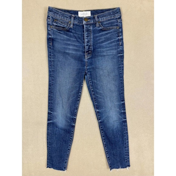 The Great The Dude Slim Jeans Womens 24 Cropped Raw Hem High Rise‎ Button Fly